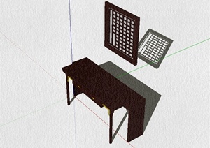 现代中式风格桌子家具及窗户设计SU(草图大师)模型