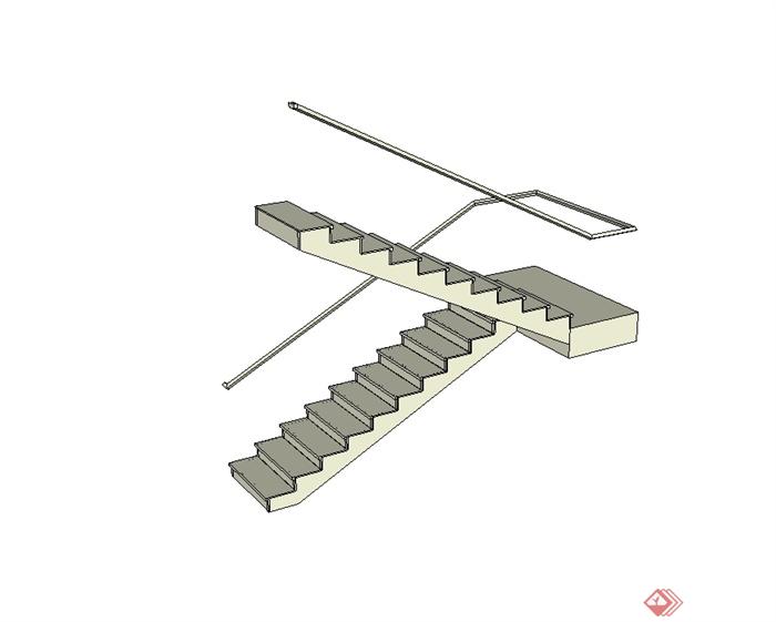 现代风格详细的两层楼梯su模型(3)