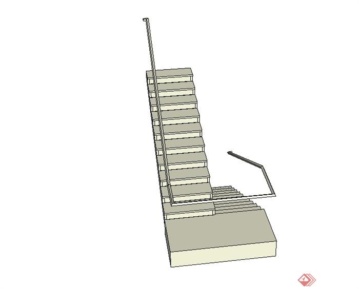现代风格详细的两层楼梯su模型(2)