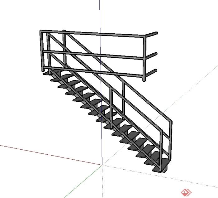 现代风格详细室内铁艺楼梯设计su模型(1)
