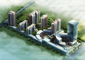 濮阳商业住宅及办公综合体SU(草图大师)模型（附CAD总平面图和楼层平面图）