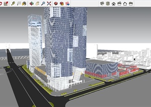 现代城市中心商务办公建筑区SU(草图大师)模型