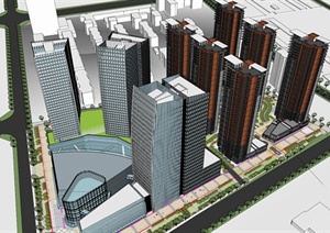 现代阳光海岸城商业办公综合体SU(草图大师)模型