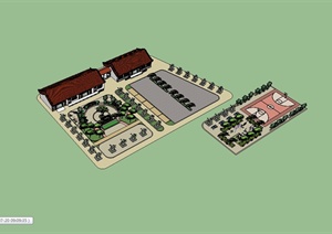 现代中式风格村民广场设计SU(草图大师)模型