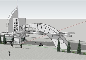 现代风格详细完整的学校大门设计SU(草图大师)模型