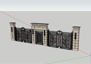 新古典风格独特详细的围墙大门设计SU(草图大师)模型