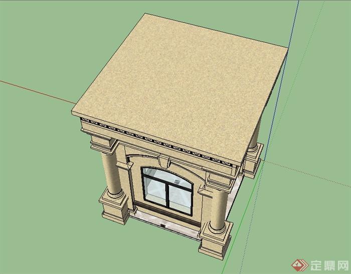 欧式风格详细完整的保安亭设计su模型(3)