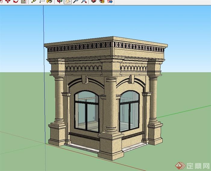 欧式风格详细完整的保安亭设计su模型(1)