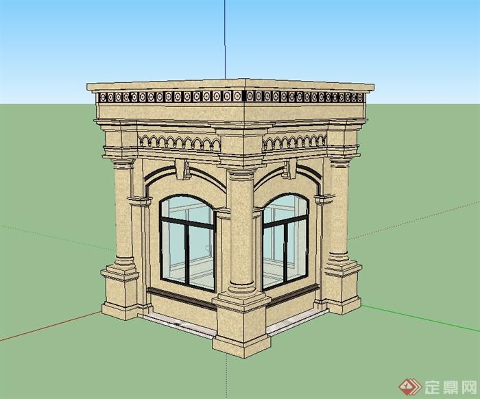 欧式风格详细完整的保安亭设计su模型(2)