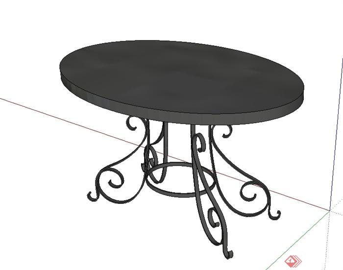 欧式风格详细的椭圆形桌子设计su模型(1)