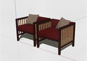 现代中式家具两个沙发椅设计SU(草图大师)模型