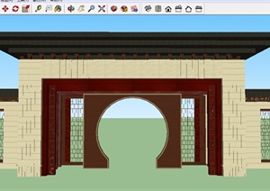 新中式小区入口门楼SU(草图大师)模型