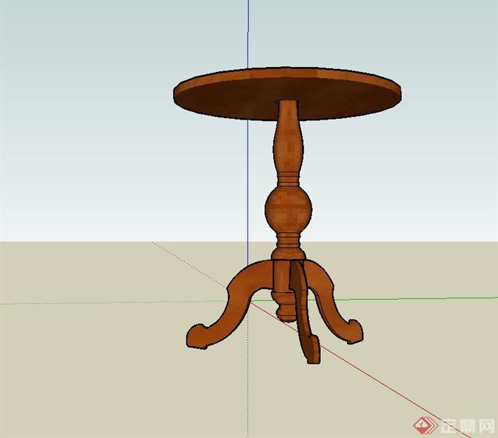 现代中式风格圆形独特造型的木桌子设计su模型(4)