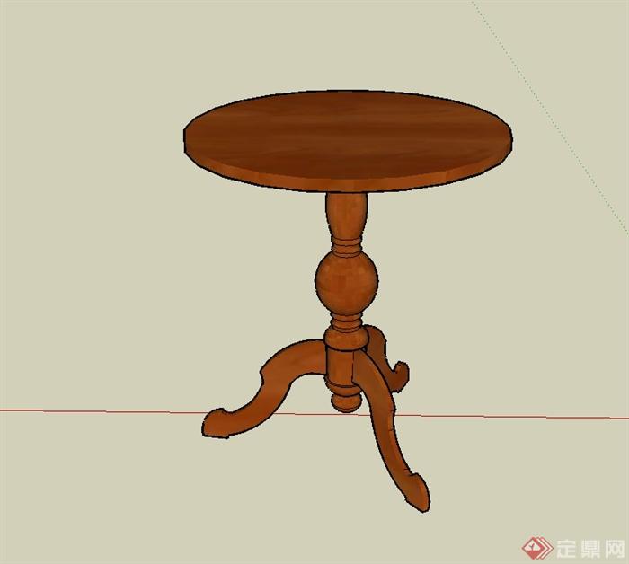 现代中式风格圆形独特造型的木桌子设计su模型(2)
