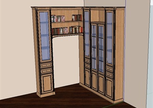 现代风格详细的装饰书柜设计SU(草图大师)模型
