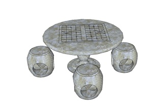 现代中式风格完整详细的石桌凳设计SU(草图大师)模型
