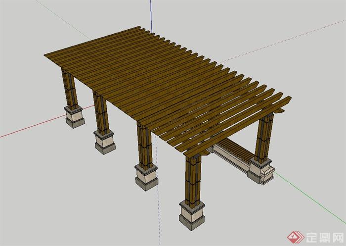 现代风格详细木质景观廊架设计su模型(3)