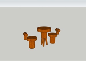 现代风格独特的休闲木座椅设计SU(草图大师)模型