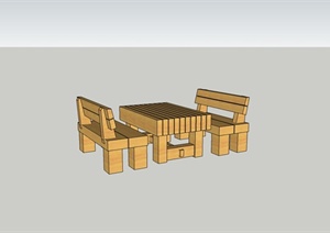 现代风格碳化木桌椅设计SU(草图大师)模型