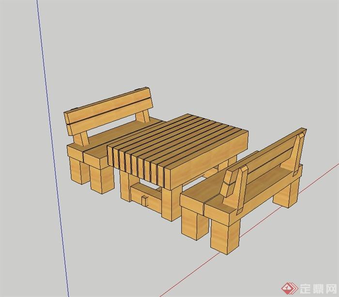 现代风格碳化木桌椅设计su模型(2)