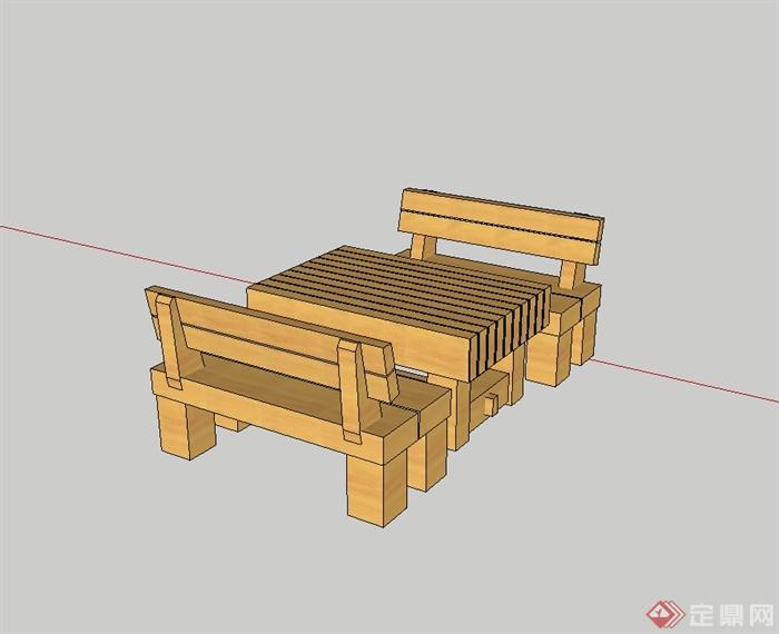 现代风格碳化木桌椅设计su模型(3)