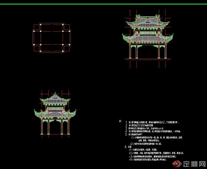 某古典中式风格仿古城门设计cad方案(2)