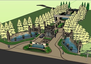 新古典风格华润中央公园大门入口景观设计SU(草图大师)模型