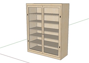 现代风格详细室内的木质装饰柜设计SU(草图大师)模型