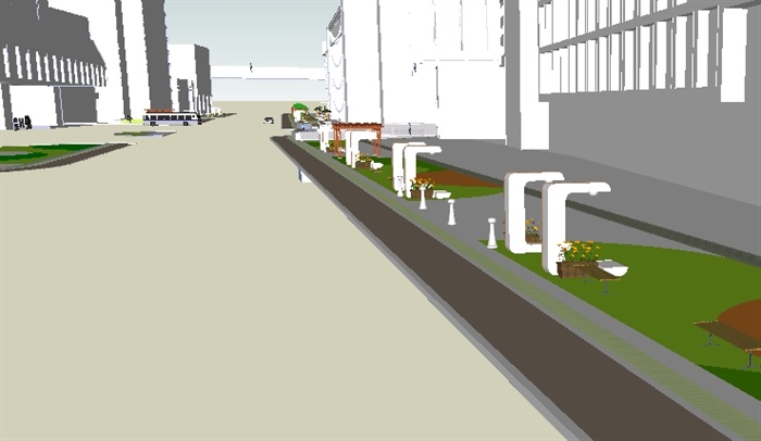 现代街道景观改造方案SU模型(7)