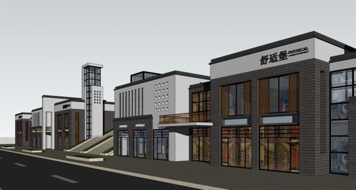 现代中式沿街商铺建筑SU模型(5)