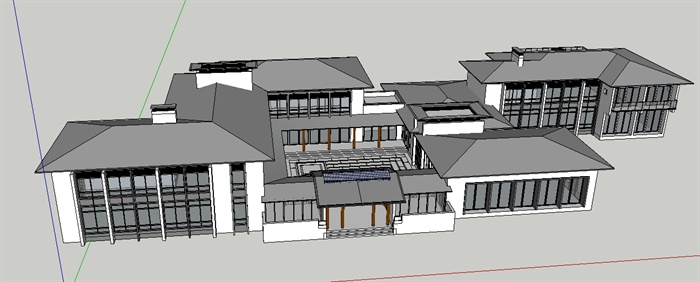 新中式别墅会馆建筑SU模型