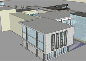 现代连锁餐馆建筑方案SU(草图大师)模型（带CAD平面图）