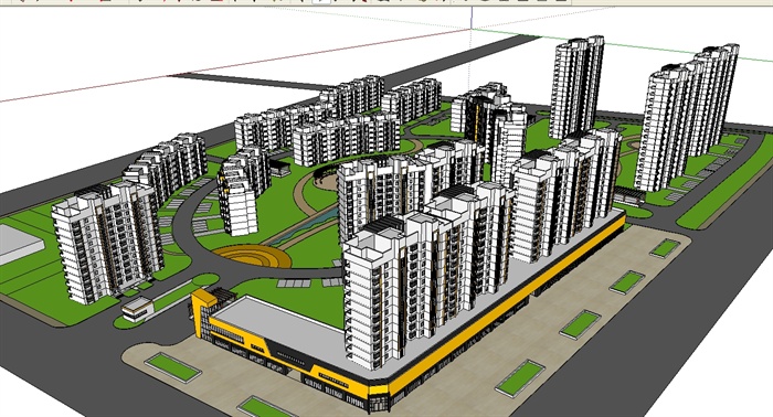 现代住宅小区建筑规划方案SU模型(1)