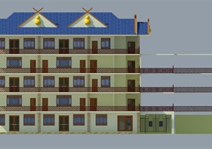 拉祜风格办公楼建筑设计SU(草图大师)模型