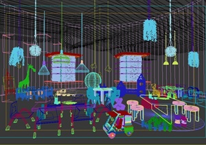 现代风格详细的儿童游乐室设计3d模型