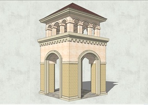 超精细欧陆风格双层四角亭SU(草图大师)模型