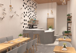 现代风格详细的咖啡厅设计3d模型