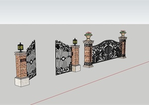 欧式两个别墅庭院门设计SU(草图大师)模型