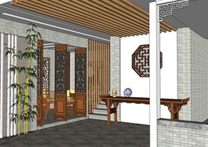 现代中式茶楼茶馆室内SU(草图大师)模型