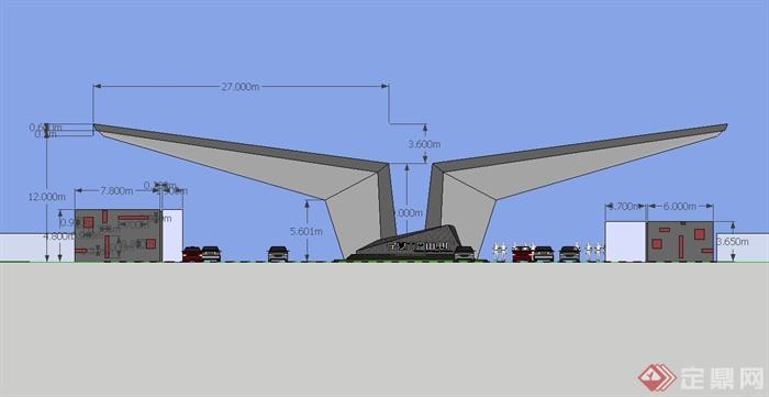 现代风格独特造型的工厂大门设计su模型(1)
