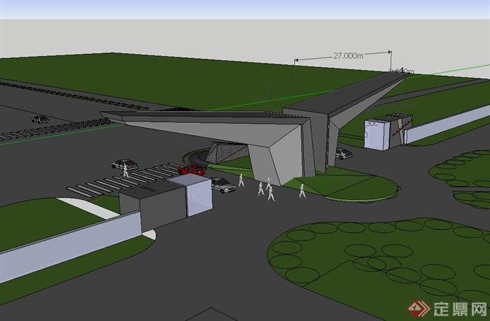 现代风格独特造型的工厂大门设计su模型(3)