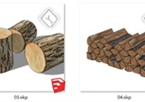 木材小品带年轮的树桩树墩木头柴火砍柴劈柴树根SU(草图大师)模型