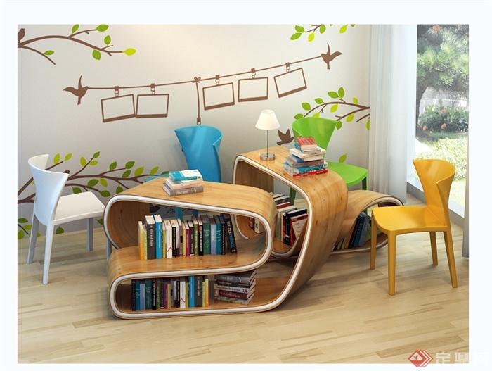 现代创意休闲书桌椅设计3d模型及效果图(1)