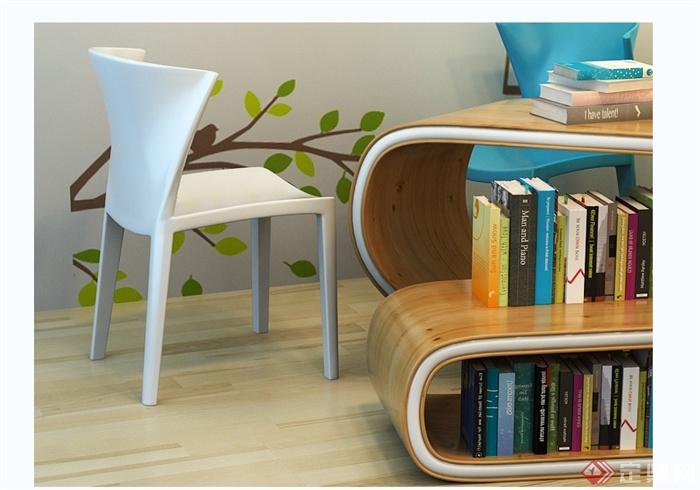 现代创意休闲书桌椅设计3d模型及效果图(2)