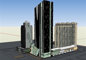 现代风格高层商业办公住宅综合大楼设计SU(草图大师)模型