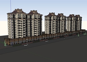 欧式风格详细完整的商业住宅建筑SU(草图大师)模型