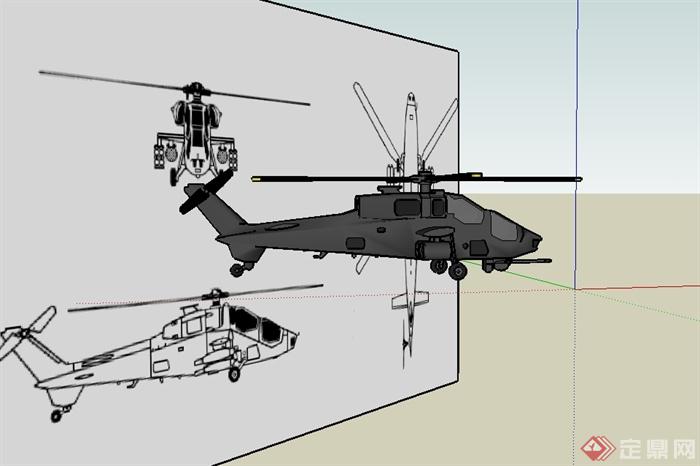 某直升機設計su模型原創