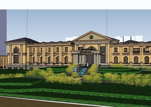 法式售楼部详细完整的建筑设计SU(草图大师)模型