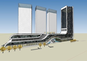 现代风格独特造型的商业办公建筑楼设计SU(草图大师)模型