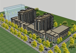 现代风格详细完整的商业住宅楼SU(草图大师)模型